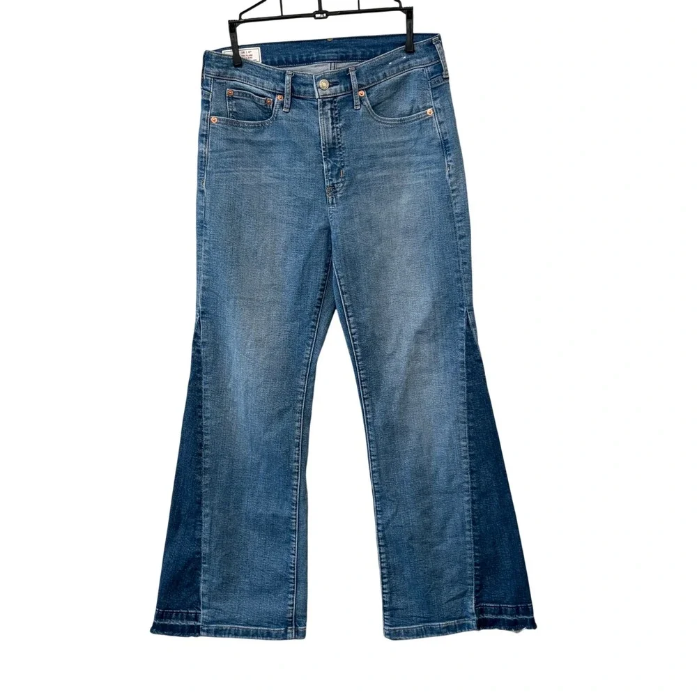 Gap 70s Flare Jeans Womens 29 8 Petite Blue Two Tone High Rise Hippie Boho